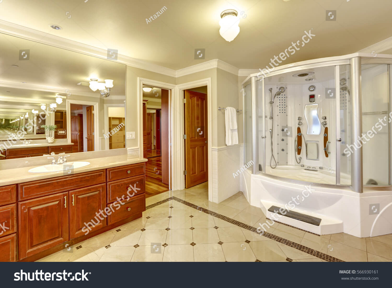 Stock Photo Luxurious Master Bathroom Features Custom Built Shower